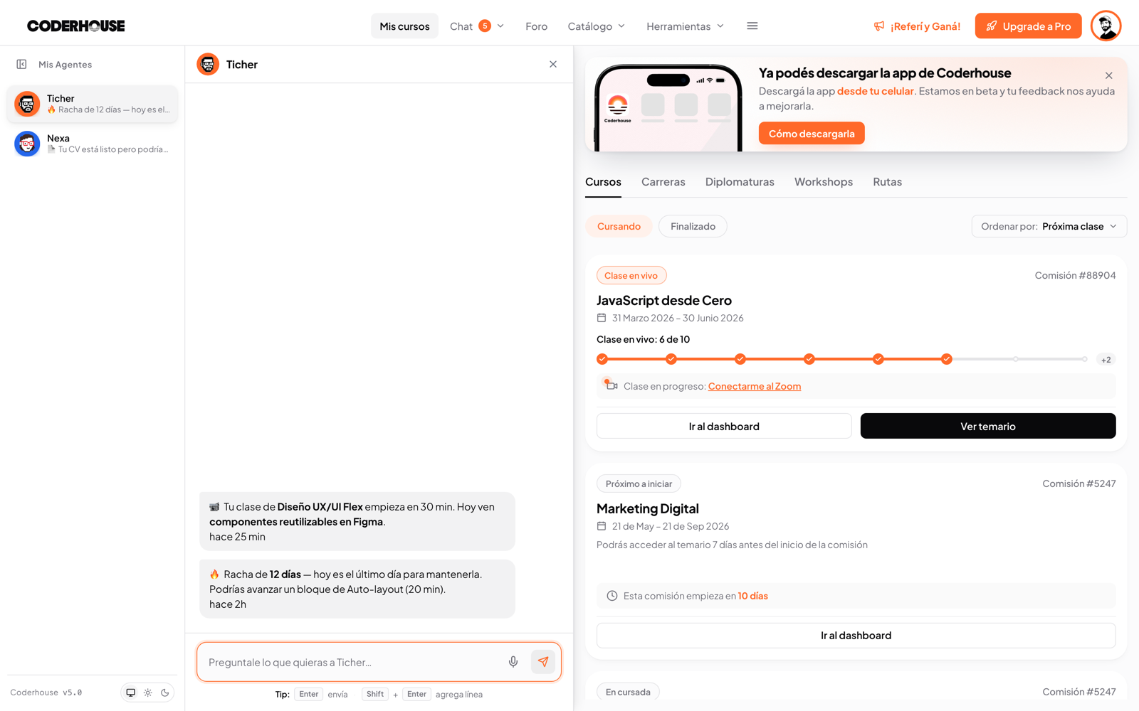 Ticher, the AI tutor, answering a question inside the student campus