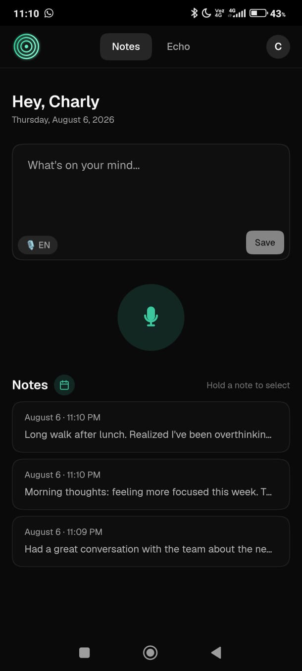 Home, notes list with entries